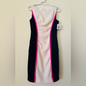 Vintage NWT Elegant Black and Cream Dress with Pink Accents 100% Wool